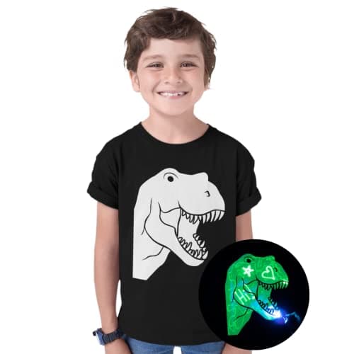Image of Illuminated Apparel Dinosaur Kids Interactive Glow in The Dark T-Shirt - Fun for Birthday Parties (5-6 Years)
