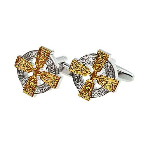 Image of Two Tone Celtic Round Cross Cufflinks Presented in a Box