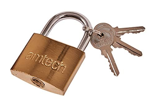 Image of Amtech 50 mm Padlock, Brass-Plated Body with 6 mm Hardened Steel Shackle, Corrosion-Resistant Security for Gates, Lockers and Toolboxes (3 Keys)