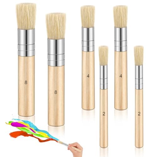 Image of 6 Pieces Wooden Stencil Brushes Set Natural Bristle Paint Brushes art painting bristle brushes for Acrylic Painting, Oil Painting, Watercolor Painting, Card Making, DIY Art Crafts Projects, 3 Sizes