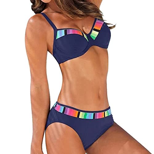 Image of High Waisted Bikini Set Size 4, 2 Piece Breathable Beachwear, Underwired Padded Women Two Pieces Bathing Suits Top Ruffled Flounce Swimwear Lightning Deals of The Day Cocktail Blue