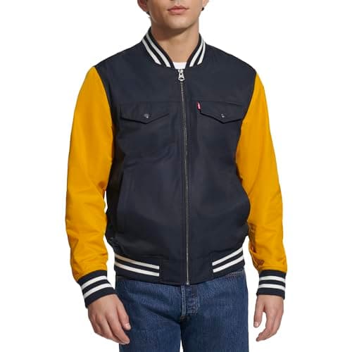 Image of Levi's Men's Colorblock Varsity Bomber Jacket, Yellow Colorblock, XL