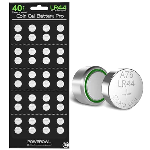 Image of POWEROWL 40 x LR44 Batteries, High Capacity AG13 SR44 L1154F A76 Premium 1.5V Button Coin Cell Battery for Christmas decorations, Key Fobs, Car Keys and More