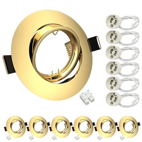 Image of Wondlumi 6X GU10 Downlights for Ceiling Round Gold Metal Mounting Frame for Recessed Ceiling Lights 360° Tilt Swivel GU10 Spotlight Fittings 240V, Outer Diameter: 90mm, Cutout: 68-85mm, No Bulbs