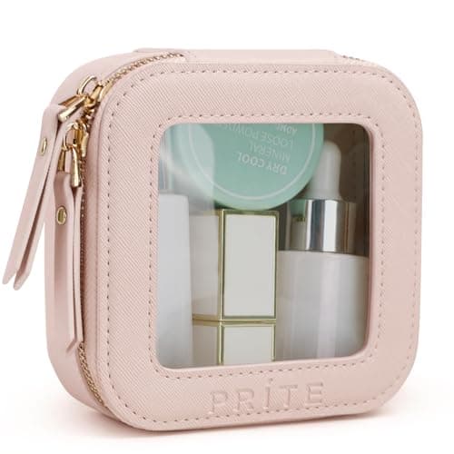 Image of Prite Small Clear Makeup Bag with Gift Box Mini Cosmetic Case Waterproof Travel Toiletry Pouch Car Essentials with Double Zippers (Pearl Pink)