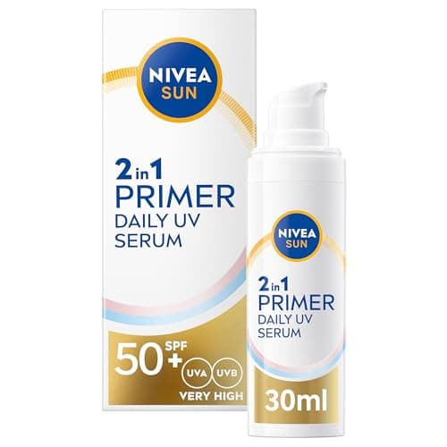 Image of NIVEA SUN UV 2in1 Primer Daily UV Serum SPF50+ (30ml), Frangrance-Free Sunscreen with High SPF, Ideal as Makeup Base, Moisturising Formula with Hyaluron, No White Cast