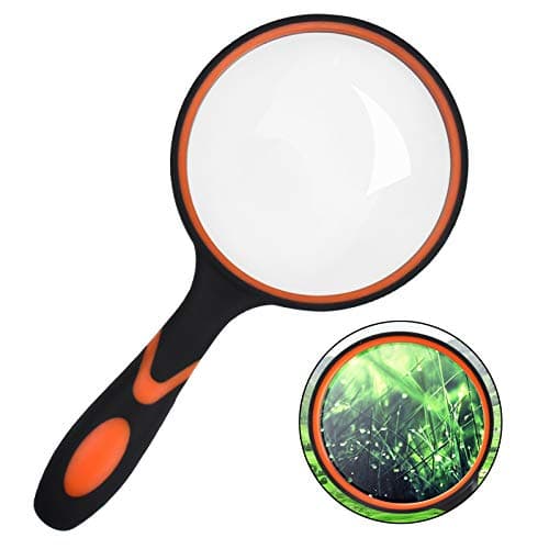 Image of Skyzone Magnifying Glass 10X,100mm/4inch Magnifying Lens Handheld Reading Magnifier with Non-Slip Soft Rubber Handle for Reading Books, Inspection,Insect and Hobby Observation (Orange)