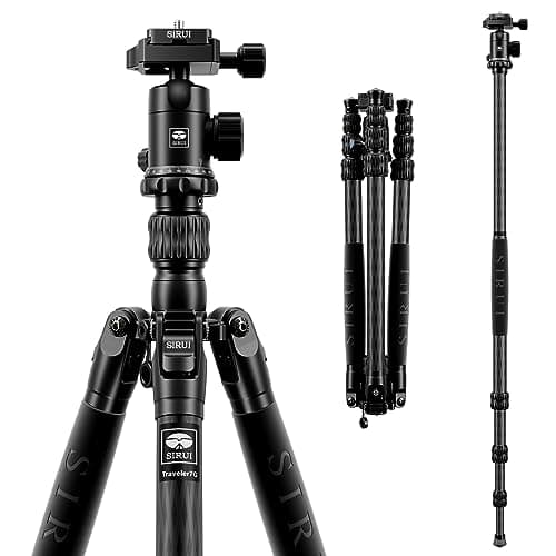 Image of SIRUI Traveler 7C Carbon Fibre Tripod for Camera, 65" Portable Travel Tripod and Monopod with 360° Panoramic Ball Head, with Extendable Centre Column for DSLR, Camcorder, Max Load 8kg