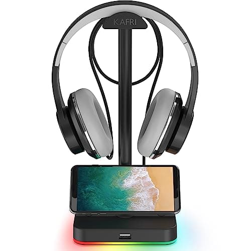 Image of KAFRI RGB Headphone Stand with USB Hub, Desk Gaming Headset Holder Hanger Rack with 1 USB2.0 Extension Charging Port Cord - Suitable for Gamer Desktop Table Game Earphone Accessories