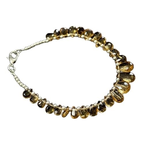 Image of WORLD WIDE GEMS natural beer quartz 7x6mm gemstone link bracelet pear shape smooth cut yellow color stone 7 inch stacking wristband handmade jewellery for men & women gift |WW_SLNK_00321