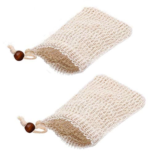 Image of nuoshen 2 pcs Sisal Soap Bag, Natural Organic Soap Bag Exfoliating Soap Saver Pouch with Drawstring for Foaming, Drying Soaps, Exfoliation