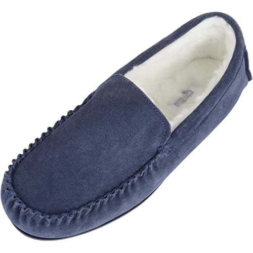 Image of SNUGRUGS Men's Wool Loafer Moccasin Slippers - Navy - UK 10