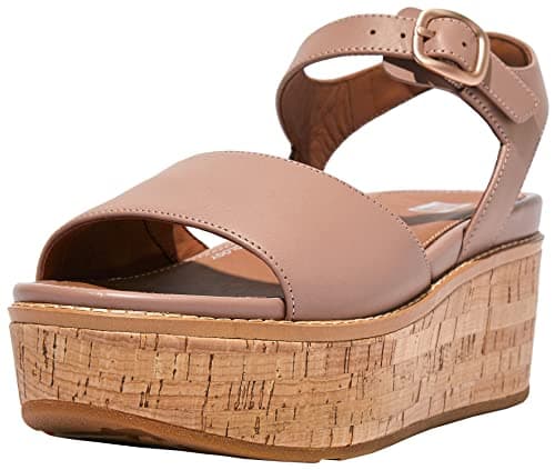 Image of FitFlop Eloise Cork-Wrap Leather Back-Strap Wedge Sandals Beige 8 M (B)