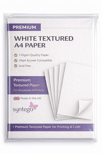 Image of Syntego Textured A4 Paper 110gsm – Premium Printer Paper for Inkjet & Laser | Ivory & White Textured Paper for Invitations, Certificates, Menus & Craft (50, White)