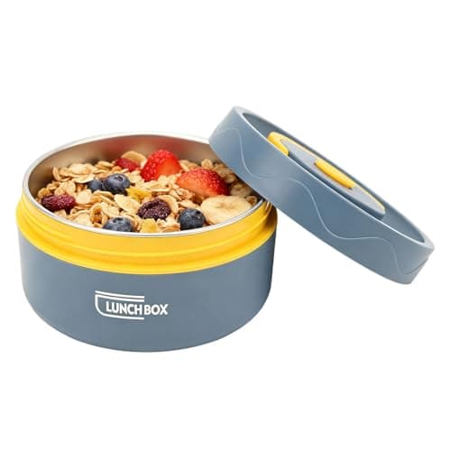 Image of Hapivida Food Thermo, 440ml 304 Stainless Steel Double Layer Lunch Container Portable Round Insulated Food Jar Wide Mouth Bento Box for Work, School, Outdoor Dining (Insulated-Blue)