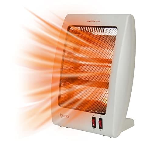 Image of Igenix IG9509 Plug In Upright Halogen Electric Heater, 2 Bar Quartz Low Energy Heater, Safety Tip Over Switch, 800W, White