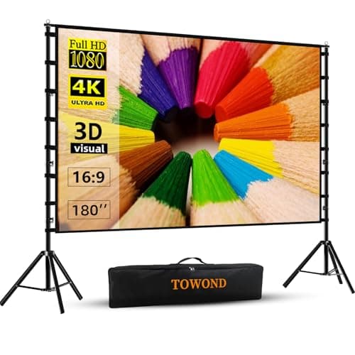 Image of TOWOND Projector Screen and Stand, 180 inch Projector Screen Outdoor 16:9 HD Rear Front Projection Screen with Carry Bag Wrinkle-Free Thickened brackets Design for Backyard Movie Night