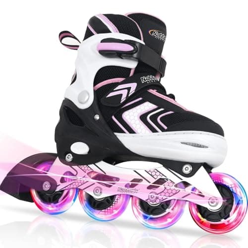 Image of Adjustable Inline Skates for Girls, Girls Roller Skates for Kids Ages 8-12, Roller Skates with All Light up Wheels for Youth, Pink