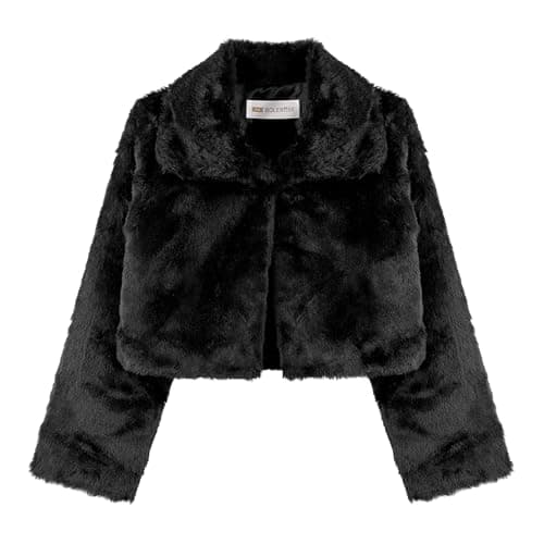Image of Bolerose Girls Cosy Faux Fur Childrens Kids Collared Bolero Shrug Jacket Coat (Black, 7-8 Years)