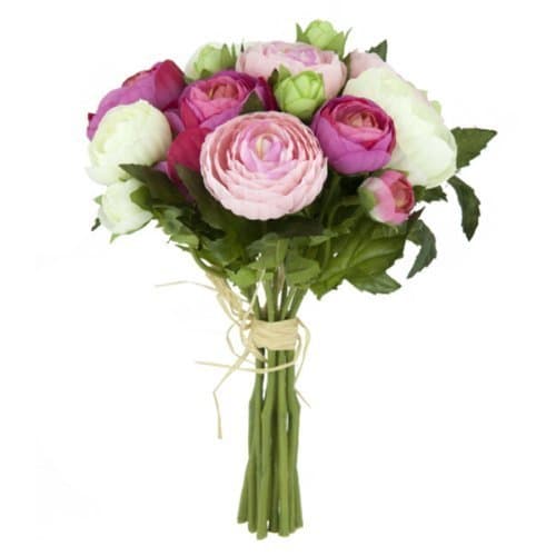Image of FloristryWarehouse Artificial silk flowers Ranunculus posy bunch Cream Pink 10 stems 23cm (9inch)