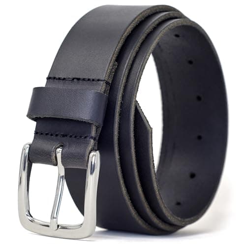 Image of Ashford Ridge 35mm Real Leather Belt - Made in Dorset, England - Mens - Womens - Unisex for Jeans and Trousers - Black Small (Nickel Free)