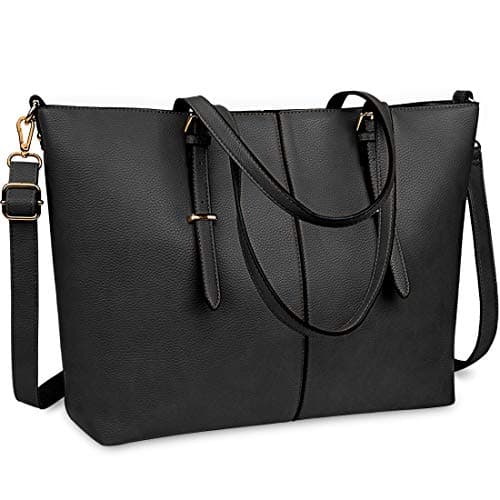 Image of NUBILY Women Handbag Laptop Tote Bag 15.6 Inch Large Leather Shoulder Bag Designer Lightweight Computer Tote Bag Lady Stylish Handbags for Work Business School College Travel (Black)