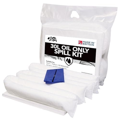Image of 30L Oil and Fuel Spill Kits, UK Manufactured, White, Repels Water, Can be used for Oils, Oil-Based Fluids, Fuels, Lubricants, Hydrocarbon Based Fluid - For Indoor/Outdoor Use, On-the-go Bag