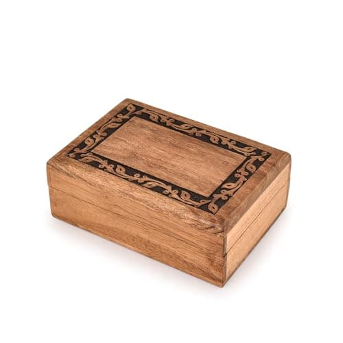 Image of Indus Lifespace Jewelry Boxes Acacia Wood Decorative Wooden Box Treasure Box for Crafts, Photo Storage Box Trinkets, Jewelry and Other (7" x 5" x 2.5")
