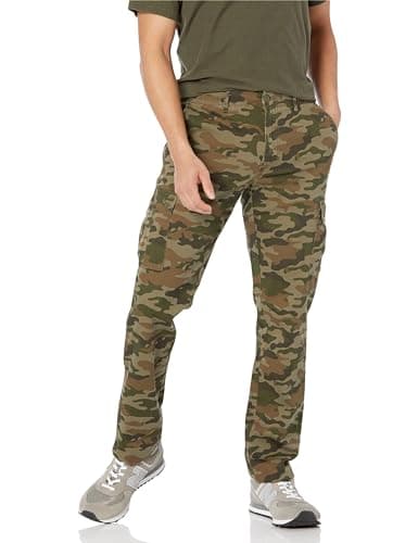 Image of Amazon Essentials Men's Slim Fit Stretch Work Cargo Trousers (Available in Big & Tall), Green Camo, 34W / 30L