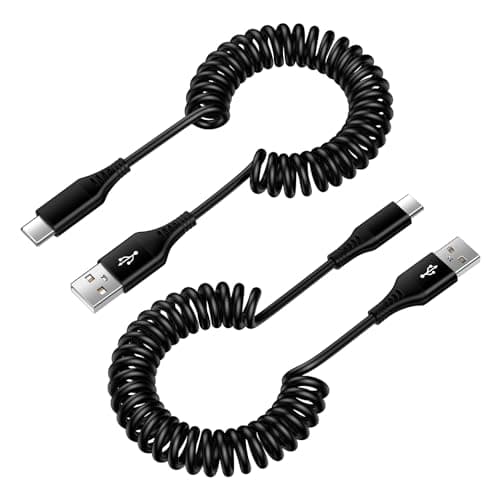 Image of USB C Cable, 2-Pack 6FT Spring Type C Cable Fast Charging Coiled USB-A to USB-C Lead for Car,Samsung Galaxy S25 S24 S23 S22 S21 A53 A54 A14 iPhone 16/15,Google Pixel 9 8a 8 7 6,OnePlus 5 etc