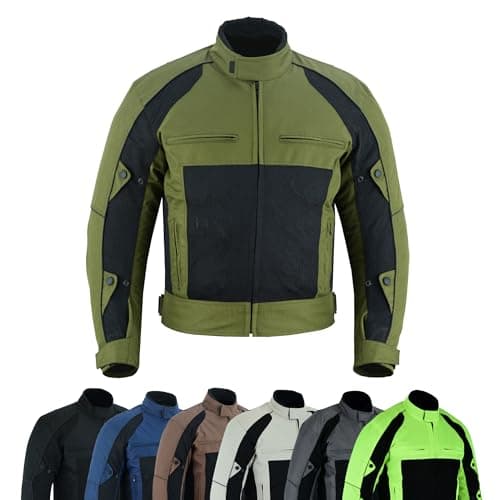 Image of warrior gears Motorbike Jackets for Men Waterproof Mesh Textile Motorcycle Jacket with CE Armours and Removable Lining, Olive Green & Black - XL