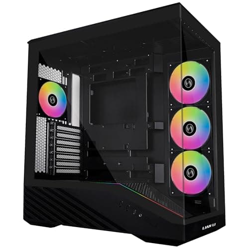 Image of Lian Li V100 ATX Mid-Tower PC Case, 4 x 120mm ARGB PWM Fans Pre-Installed, LED RGB Strip, Display Platform with Tempered Glass, Support 420mm GPUs, 360mm Radiator, Black (V100RX) (Black, 4 RGB Fans)
