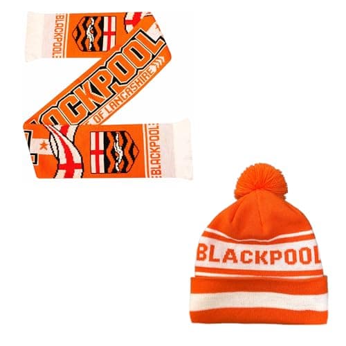 Image of Beyond Happy Blackpool Hat and Scarf Set - Ultimate Seasiders Football Hat & Scarf for Comfort and Warmth