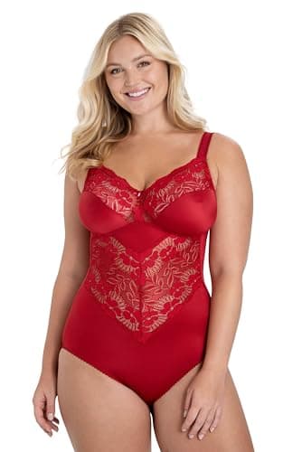 Image of Miss Mary of Sweden Fantastic Flair Non-Wired Lace Body – Soft Support Bodysuit, Unpadded Cups, Stretch Lace, Flattering Fit 40B Red
