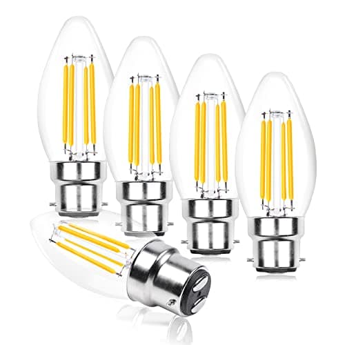 Image of Luxvista C35 B22 LED Candle Bulb Dimmable, 4W Bayonet Cap BC Vintage Edison LED Filament Light Bulb 40W Incandescent Bulb Equivalent Warm White 2700K for Chandeliers Ceiling Light (5-Pack)