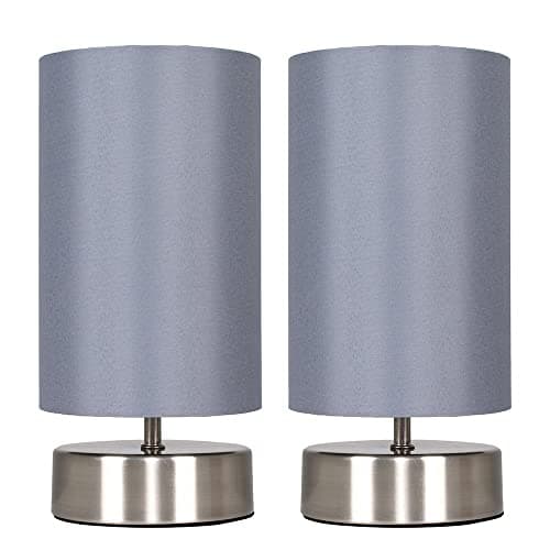 Image of MiniSun | Modern Brushed Chrome Touch Table Lamps with Grey Light Shades | Table Lamps, Home Décor & Improvement Essential | Set of 2
