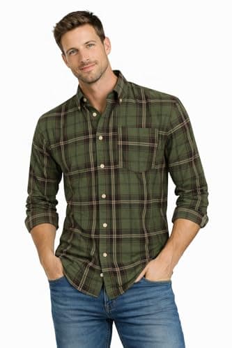 Image of Blu Apparel Men's Checked Shirt Mens Shirts Short Sleeve and Long Sleeve Cotton Casual Shirt for Men (UK, Alpha, M, Regular, Regular, Green/Navy)
