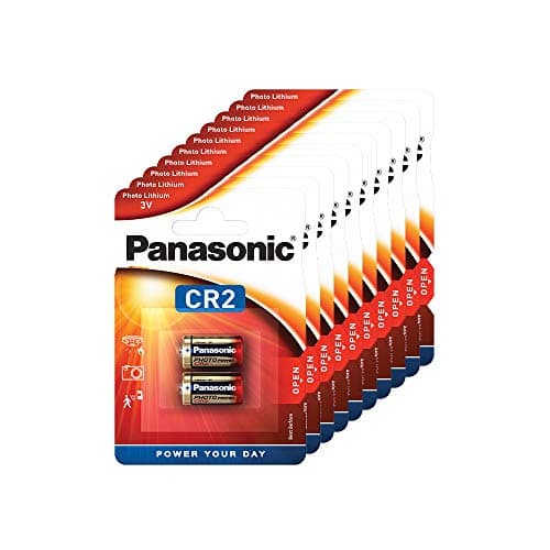 Image of Panasonic CR2 cylindrical lithium battery for high power-consuming lightweight appliances such as smoke alarms, intruder alarm systems, head lamps, cameras, 3V, 10 packs (20 batteries)