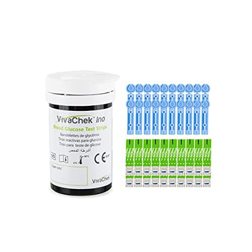 Image of Diabetes Test Strips Blood Glucose Test Strips x 50 & Diabetes Lancets x 50, No Coding Blood Sugar Test Strips for UK Diabetics in mmol/L (VivaChek Ino Series)