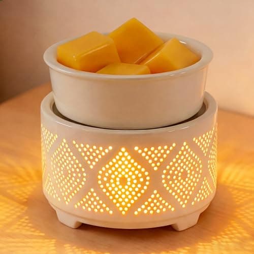 Image of Wax Melt Burner Ceramic Electric 4-in-1 Candle Warmer Lamp with 7-Color LED Light Fragrance Oil Burner for Scented Wax Candle Jar Home Office Bedroom Decor Gifts for Women Mom - Heart Pattern