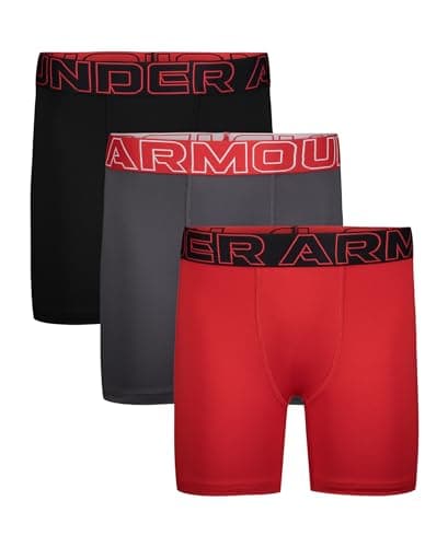 Image of Under Armour Boys' Performance Boxer Briefs, Lightweight & Smooth Stretch Fit, Red Multi Three Pack, M