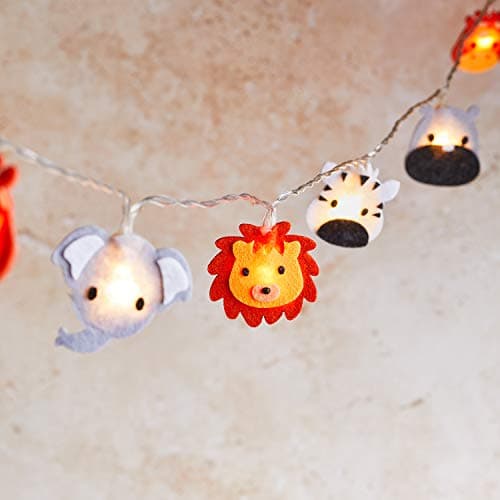 Image of Lights4fun Felt Safari Children's Fairy String Lights Nursery Bedroom 16 Warm White LEDs Battery Operated with Timer Indoor Use 2.25m