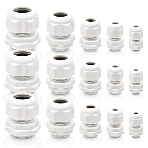 Image of 48 pcs Cable Glands - M12, M16, M20, M24, M32, Cable Conduit Fittings Flush Mounting, Adjustable Waterproof Connectors Set, Plastic Nylon IP68 Gland for Wall-Mounted Distribution & Electrical Boxes