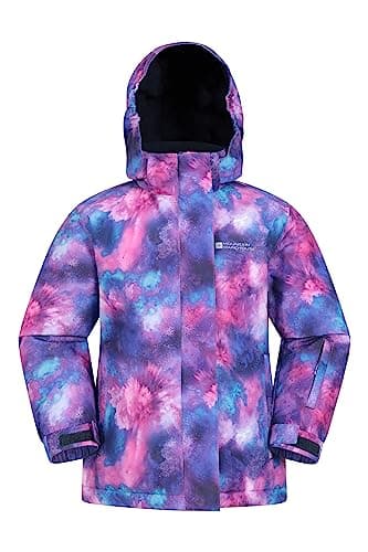 Image of Mountain Warehouse Snowdrop Printed Kids Ski Jacket - Waterproof, Integrated Snowskirt, Detachable Hood, Adjustable Cuffs -Best for Snowboarding, Winter Sports Galaxy Ombre Kids Size 2-3 Years