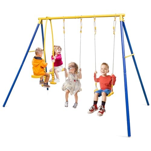 Image of Maxmass 2-in-1 Kids Metal Swing Set with Adjustable Swing and Glider for Backyard Garden Playground