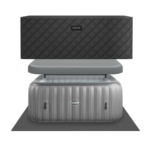 Image of Wave Pacific 4-6 Person Inflatable Hot Tub | Integrated Eco Heater | 110/130 Aquajet Massage System | Anti-Freeze Protection | Quick 15-Minute Setup (Grey Rattan, 6 Person | EnergySave Bundle)