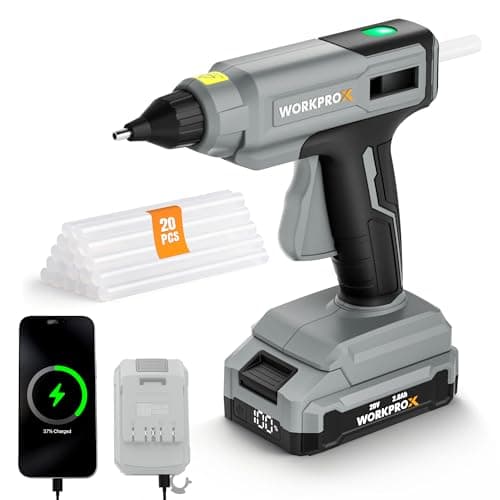 Image of WORKPROX 80 W Cordless Hot Glue Gun, 90 Min Runtime, 20 V Rechargeable Full-Size Glue Gun Kit with 20pcs Glue Sticks, 2.0 Ah Battery, Type-C Charging Cord for DIY Crafts, Repair, School Projects