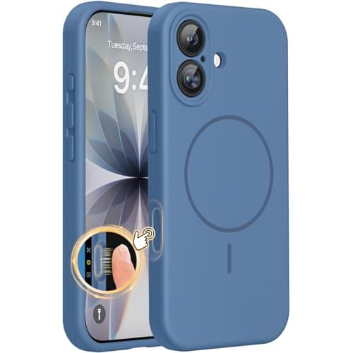 Image of Miracase Magnetic for iPhone 17 Case, Compatible with MagSafe, Integrated Silicone Camera Control Cover, 3.0mm Thicken Shockproof Drop Protection Phone Case for 17,Glass Blue