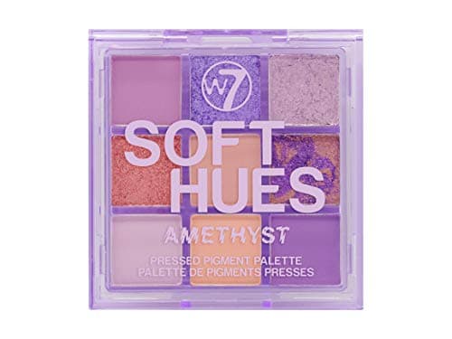 Image of W7 | Soft Hues Pressed Pigment Palette | Colorway: Amethyst | Tones: Mattes and Duo-Chromes | Color: Purples, Oranges, Golds and Nudes | Cruelty Free Makeup For Women