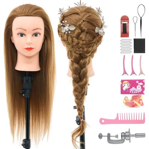 Image of Neverland Hairdressing Head 26"-28" Doll Head for Hairdressing, 60% Real Hair Training Head for Hairdressers Hairdressing Head with Table Clamp + Hair Styling Set (Blonde)